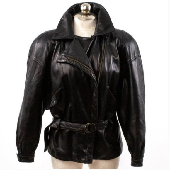 Vintage 80s Black Leather Jacket M Footballer Short Blazer Coat - Picture 11 of 14